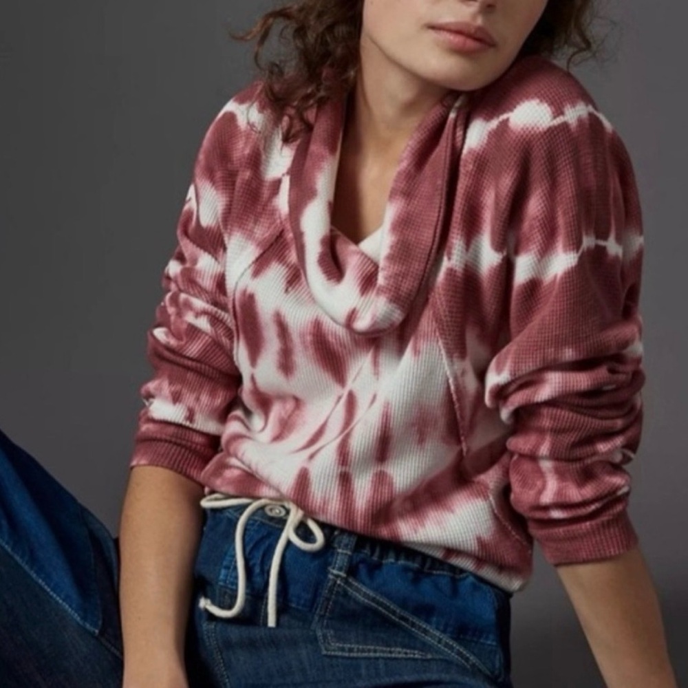 Anthropologie Pilcro Tie Dye Waffle Thermal Mock Neck Top